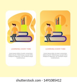 Set Of Learning Book Landing page template Aplication and Website. Online education. Modern flat design concept of web page design for mobile website. Easy to edit and customize. Vector illustration