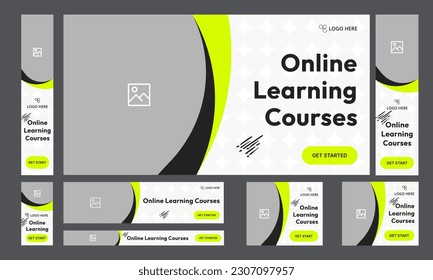 Set of learning courses web banner template design for social media posts, online education banner design, fully editable vector eps 10 file format