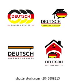 Set of Learning Deutch German Language Class Logo. the language exchange program, forum, speech bubble, and international communication sign. With Germany Flag