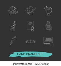 Set of learning icons line style symbols with primary school, medicine, quill pen and other icons for your web mobile app logo design.