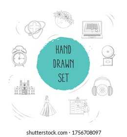 Set of learning icons line style symbols with alarm, digital library, presentation and other icons for your web mobile app logo design.