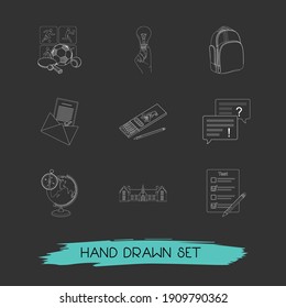 Set of learning icons line style symbols with pencils, sports, admission letter and other icons for your web mobile app logo design.