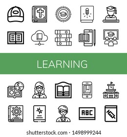 Set of learning icons such as Cap, Book, Bible, Education, Books, Ebook, Graduate, Class, Online learning, Manual book, Teacher, Bookstore, Blackboard, School, Medical book , learning