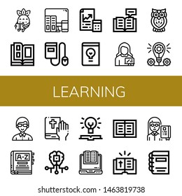 Set of learning icons such as Reading, Catalog, Learning, Ebook, Maths, Design book, Teacher, Owl, Concept, Dictionary, Bible, Artificial intelligence, Knowledge, Book , learning