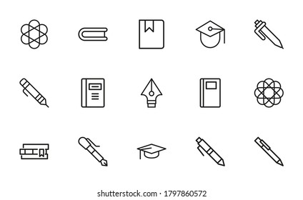 Set of learning related vector line icons. Premium linear symbols pack. Vector illustration isolated on a white background. Web symbols for web sites and mobile app. Trendy design.