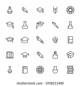Set of learning related vector line icons. Premium linear symbols pack. Vector illustration isolated on a white background. Web symbols for web sites and mobile app. Trendy design.