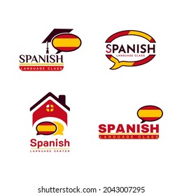 Set of Learning Spanish Language Class Logo. language exchange program, forum, and international communication sign. With Spain Flag