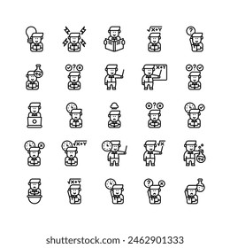 Set of learning teaching student and teacher outline icon and illustration