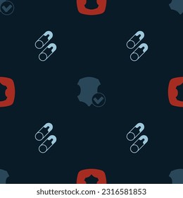 Set Leather,  and Closed steel safety pin on seamless pattern. Vector