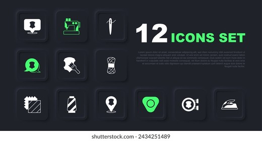 Set Leather, Electric iron, Sewing chalk, thread spool, machine and  icon. Vector