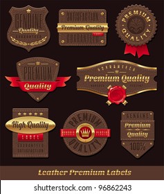 Set of leather & gold premium quality labels and emblems