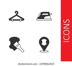 Ajuste el icono de cuero, armario colgante y hierro eléctrico. Vector