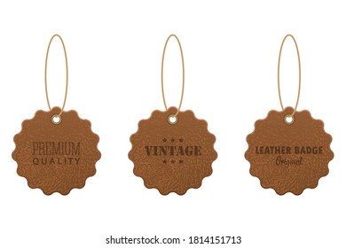 Set of leather labels vector illustration isolated on white background