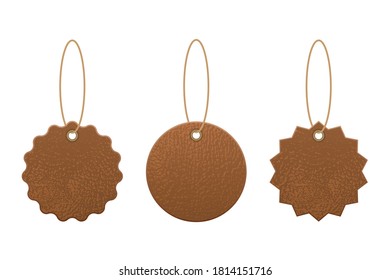 Set of leather labels vector illustration isolated on white background