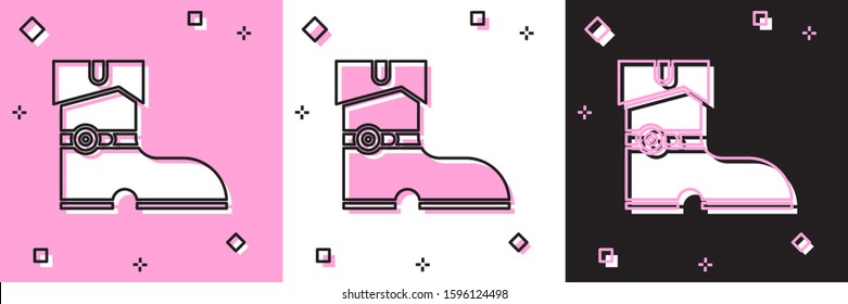 Set Leather pirate boots icon isolated on pink and white, black background.  Vector Illustration
