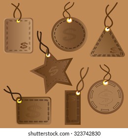 Set of leather price tags. 