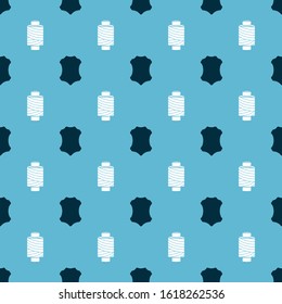 Set Leather and Sewing thread on spool on seamless pattern. Vector