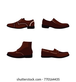 Set of Leather Shoes Men Side Isolated Vector and Icon