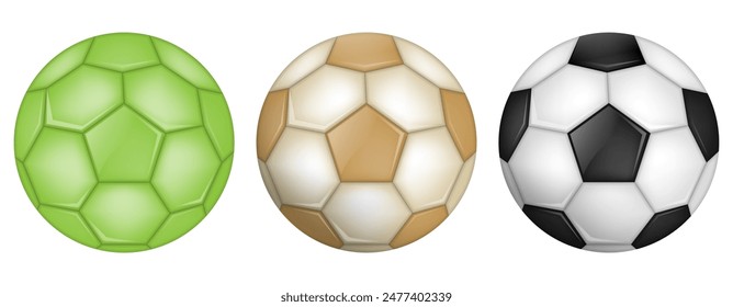 Set of leather soccer ball. Soccer balls or football ball.  Vector illustration. Eps 10. 