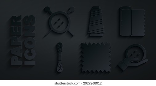 Set Leather, Textile fabric roll, Yarn, Sewing button, thread and and knitting needles icon. Vector