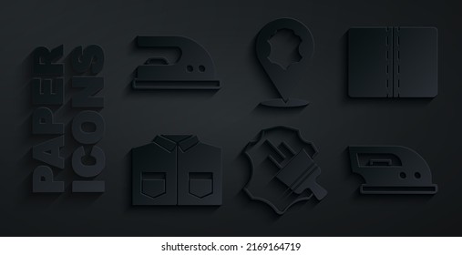 Set Leather, Textile fabric roll, Shirt, Electric iron,  and  icon. Vector