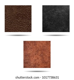 Set of leather texture with shadow on white background