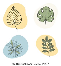 Set of leaves. Abstract blob with leaves. Aesthetic blob with leaves. Flat leaves collection
