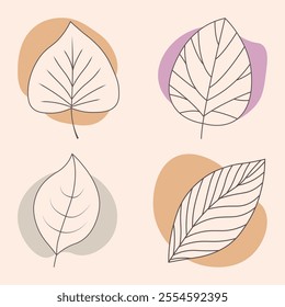 Set of leaves. Abstract blob with leaf. Aesthetic blob with leaf. Flat leaves collection