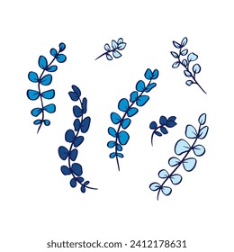 Set of leaves black line art isolated on white background