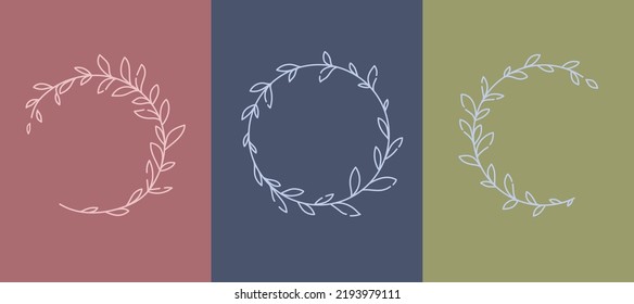 A Set Of Leaves In The Contour Style . Outlines Of Branches In A Modern Minimalist Style. Vector Illustration