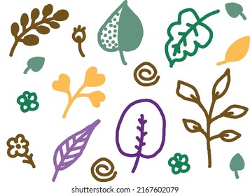 A set of leaves of different colors and shapes. Vector file for designs.