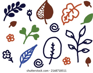 A set of leaves of different colors and shapes. Vector file for creating designs.