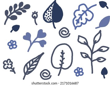 A set of leaves of different colors and shapes. Vector file for designs.