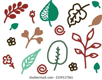 A set of leaves of different sizes and colors. Vector file .