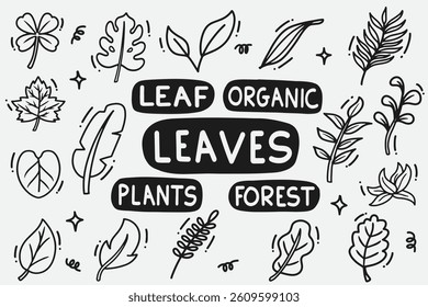 set of leaves doodle good for background, wallpaper, icon, element design, etc