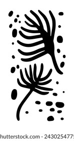Set of leaves for engraving. Silhouettes of plants. Vector illustration. Decorative elements for postcard design. Random drops.