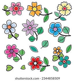 Set of leaves and flowers