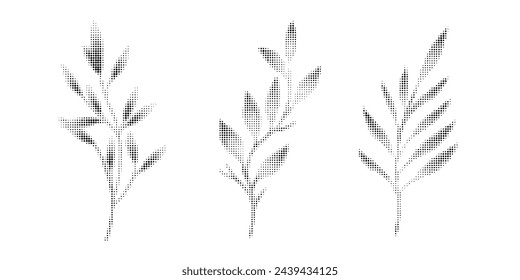 A set of leaves in the form of dots. Images of Plants as dots for design and decoration.