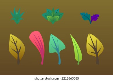 A set of leaves and grass designs in vector