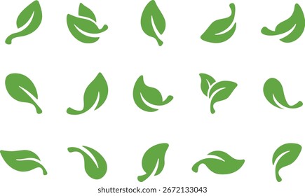 set of leaves green leaf nature art illustration vector sticker flat icon symbol graphic design environment organic plant eco friendly healthy food health bio nature natural vegan tea logo