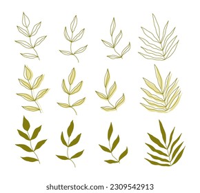 Set of leaves. Hand drawn abstract modern art