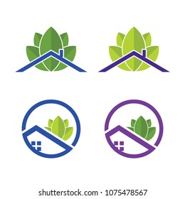 Set of Leaves with Home Logo Design Template. Vector illustration.