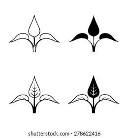 Set. leaves icons. Black. Vector illustration. 