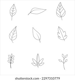 Set of leaves icons. Thin line, vector simple design.