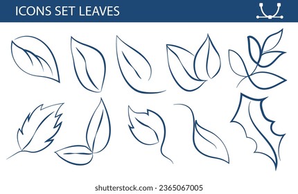 Set of leaves in line art style, sketch drawing, symbolizing eco, ecology