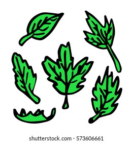 Set of leaves on white background vector illustration. Cloth design, wallpaper, wrapping, textiles, paper, cards, invitations, holiday