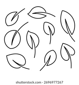 Conjunto de Folhas Uma Linha Contínua Arte Conjunto Simples Mão Desenhada.Minimalista Natureza Botânica Vetor Ilustração.