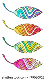 Set of leaves with a pattern of colored wavy lines
