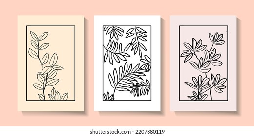 Set of leaves plants hand drawing, lines, black on white background vector illustration,