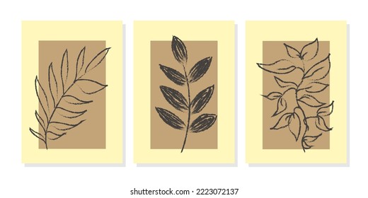 Set of leaves posters. Abstract collage of geometric shapes in a modern trendy style. Vector for postcard, poster